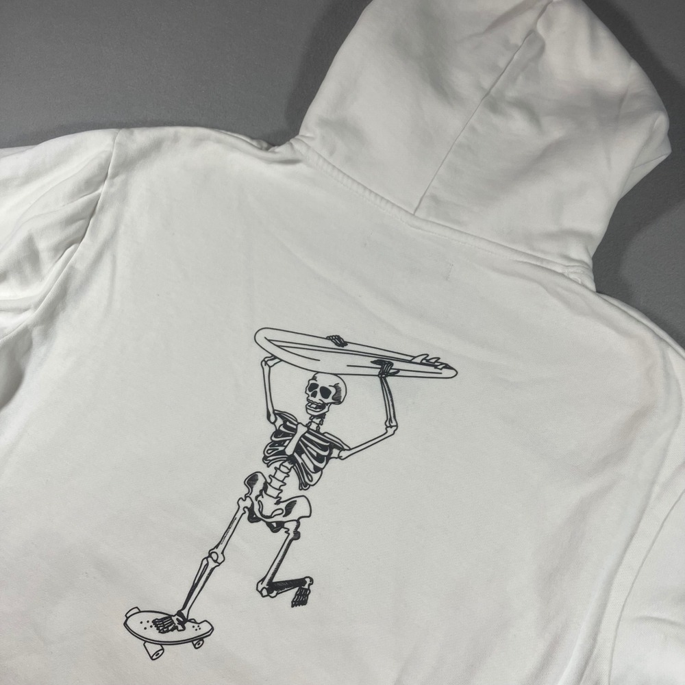 Grom White Skeleton Skate Surf Graphic Hoodie Mens Large Embroidered Streetwear